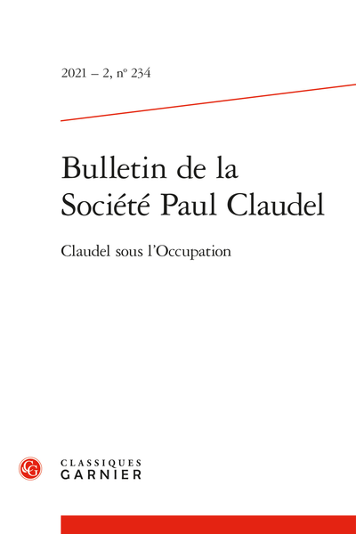 Bulletin de la Société Paul Claudel, 2021 – 2, n° 234: Varia 