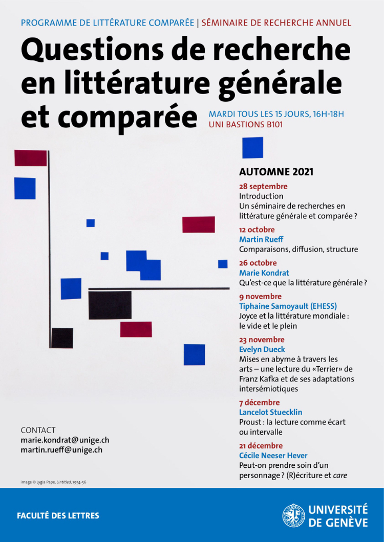 Séminaire Questions de recherche en littérature générale et comparée, Université de Genève