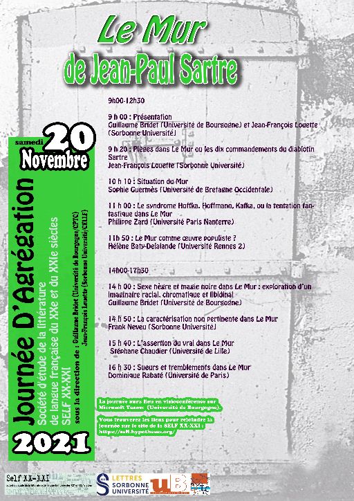 Journée d'agrégation de la SELF XX-XXI sur Le Mur de Jean-Paul Sartre (en ligne)