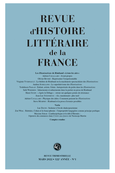 Revue d'Histoire littéraire de la France 1 – 2022 : 