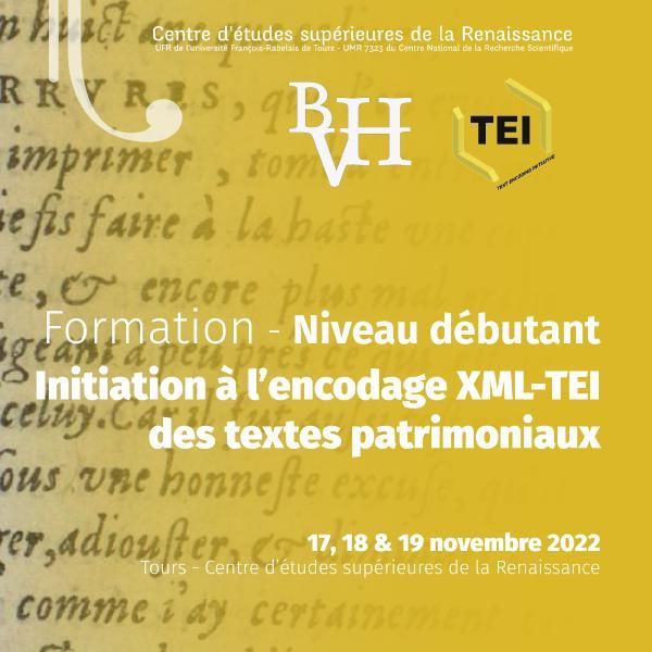 Formation continue : Initiation à l’encodage XML-TEI des textes patrimoniaux (imprimés & manuscrits),Tours