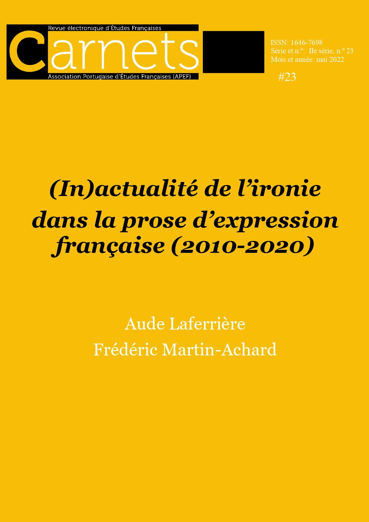 Carnets, revue électronique d’Études Françaises, n° 23 :
