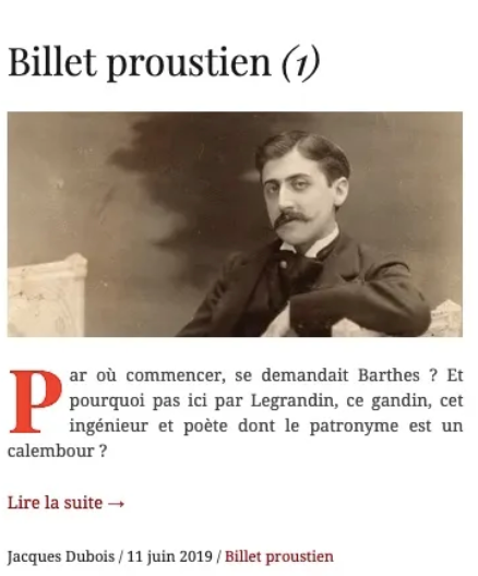 Les billets proustiens de Jacques Dubois