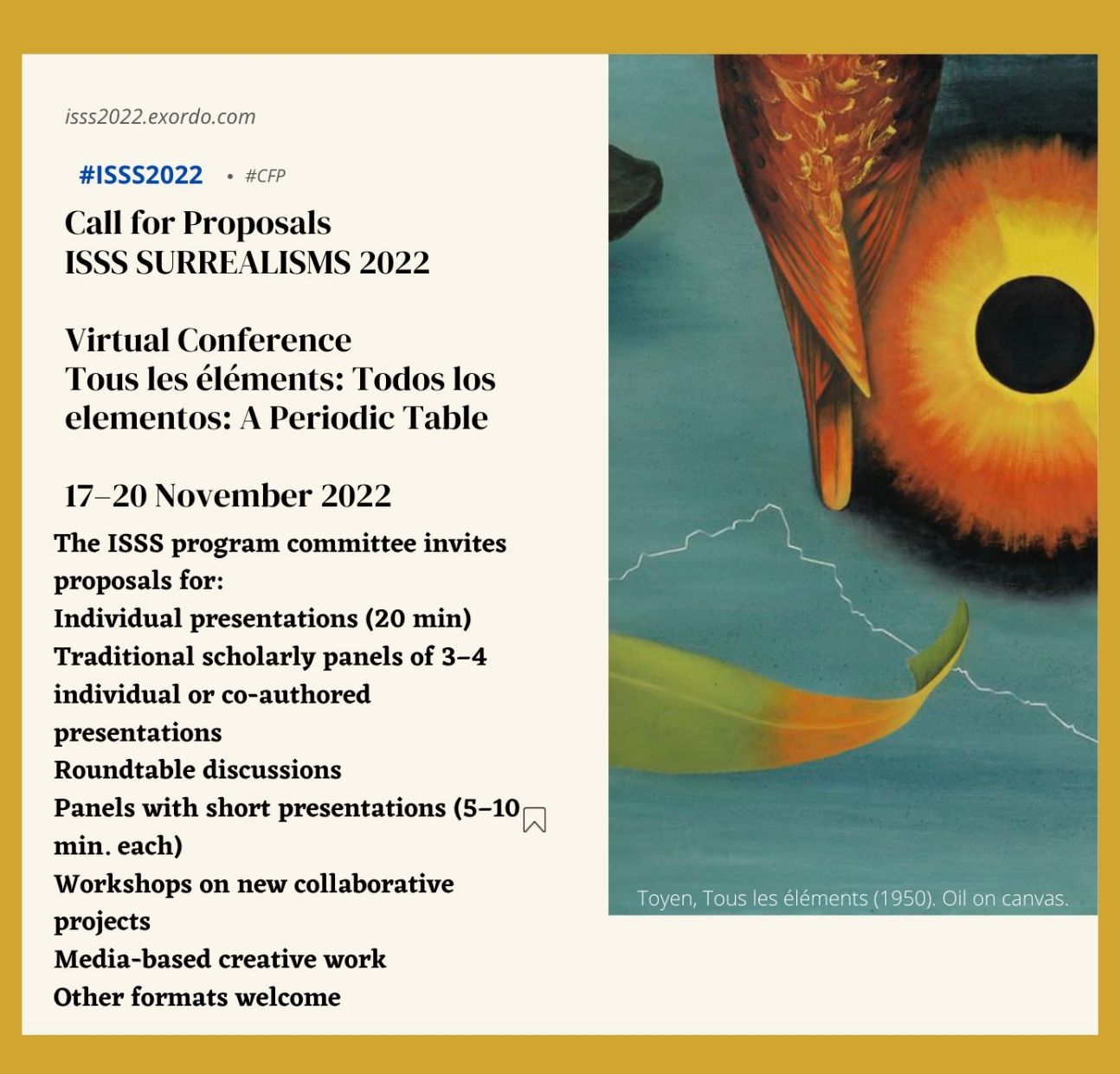 ISSS SURREALISMS 2022 Tous les éléments : Todos los elementos : A Periodic Table (Virtual Conference)