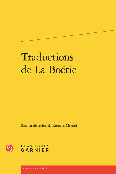 Romain Menini (dir.), Traductions de La Boétie