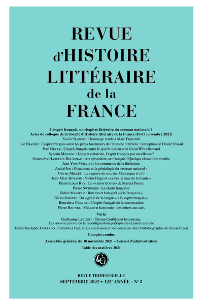 Revue d'Histoire littéraire de la France, 3 – 2022, 122e année, n° 3 : 