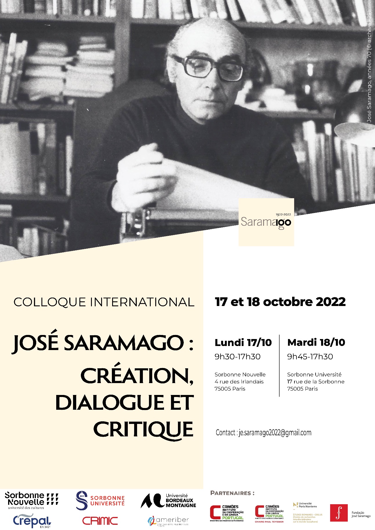 José Saramago : création, dialogue et critique (Paris)