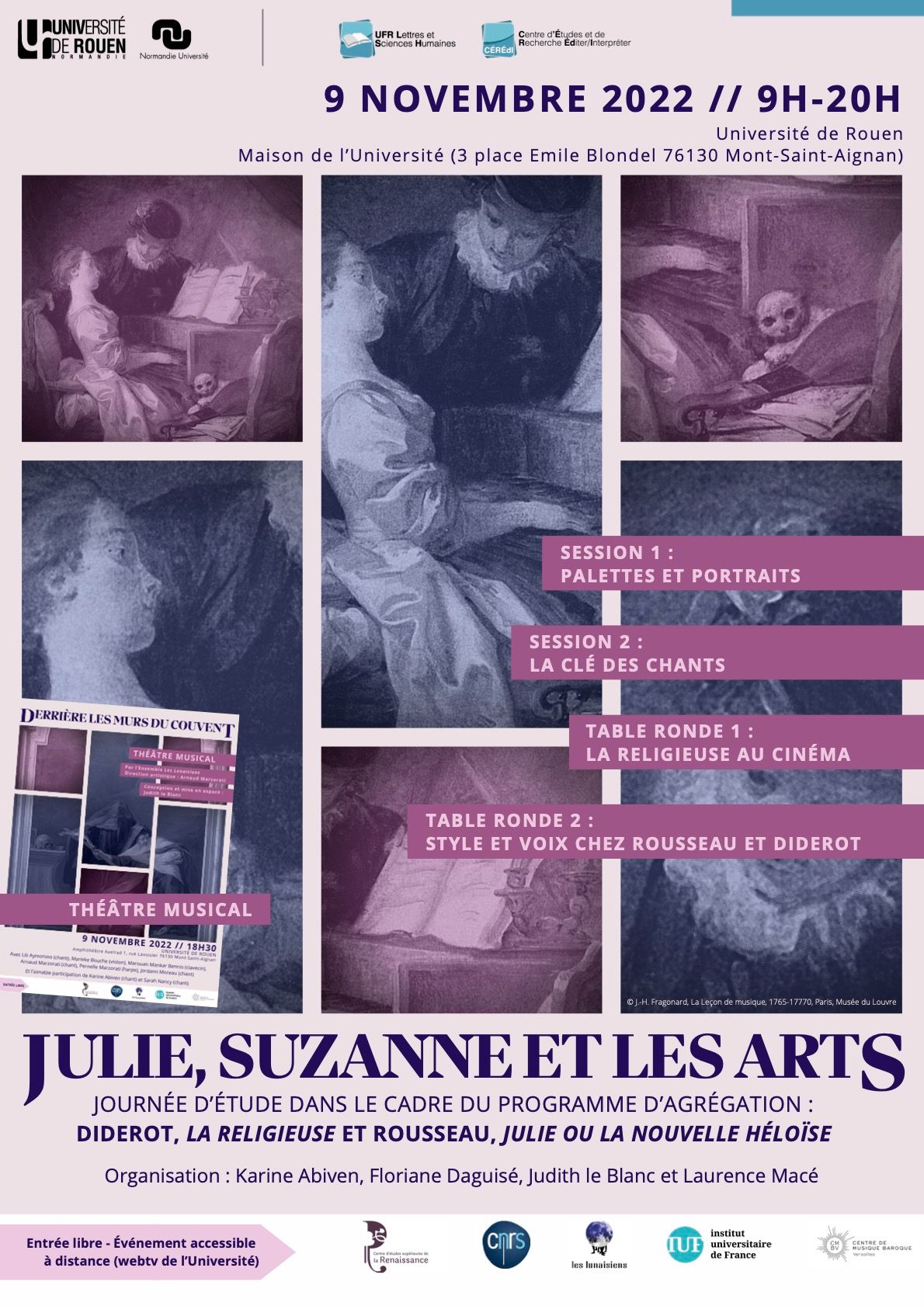 Julie, Suzanne et les arts - Journée d’étude dans le cadre du programme d’agrégation : Diderot, La Religieuse et Rousseau, Julie ou la Nouvelle Héloïse