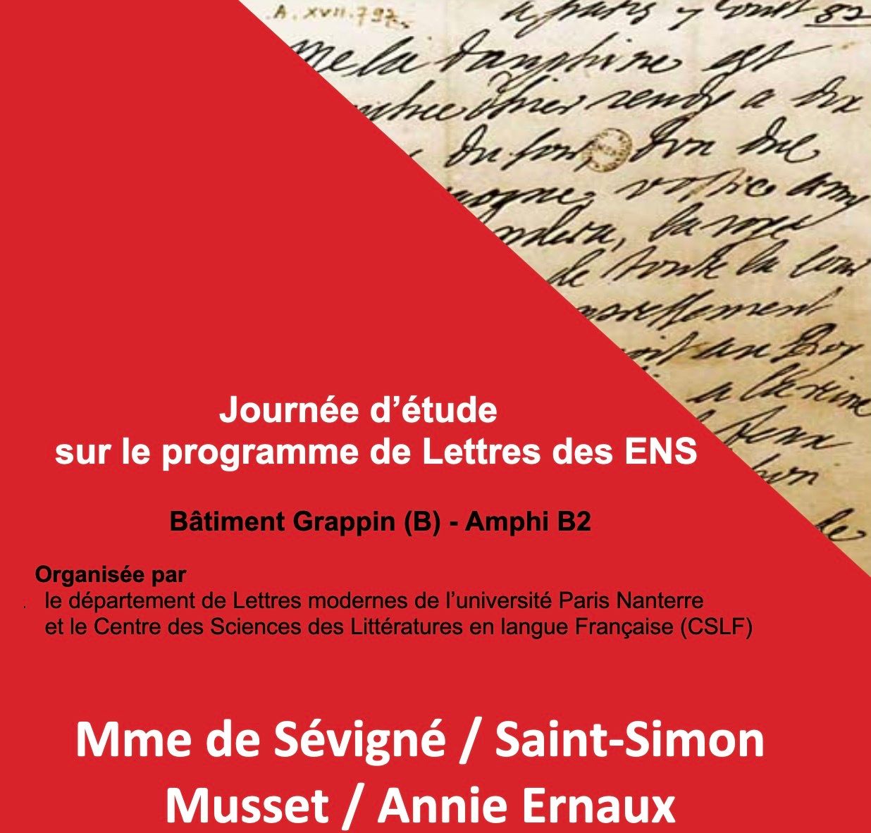 Journée d'étude sur le programme de Lettres des ENS : Mme de Sévigné, Saint-Simon, Musset, Ernaux (Université Paris-Nanterre)