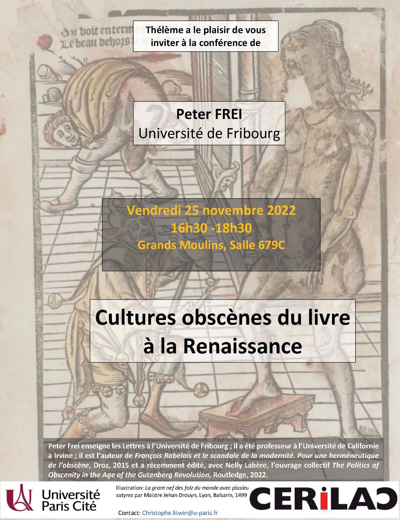 Cultures obscènes du livre à la Renaissance. Conf. de Peter Frei (Paris Cité)