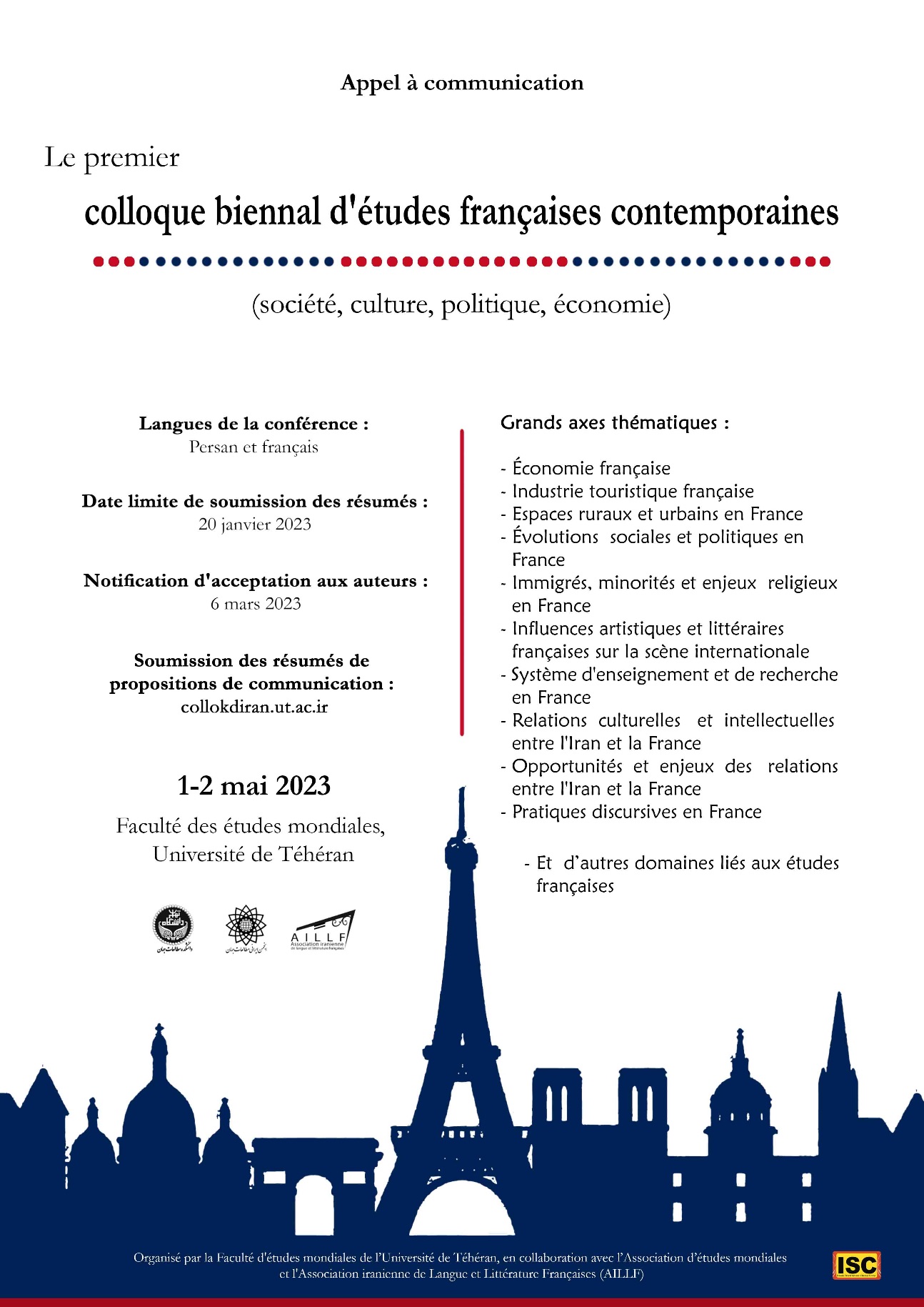 Le premier colloque biennal d'études françaises contemporaines (société, culture, politique, économie)
