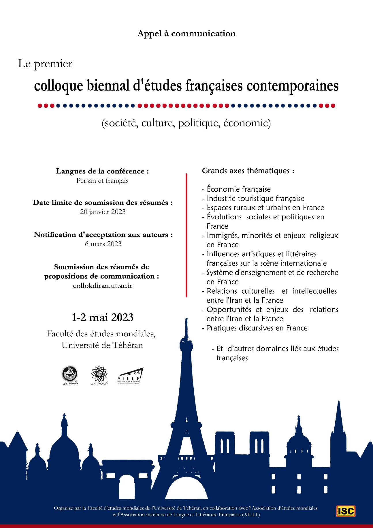 Le premier colloque biennal d'études françaises contemporaines (société, culture, politique, économie)