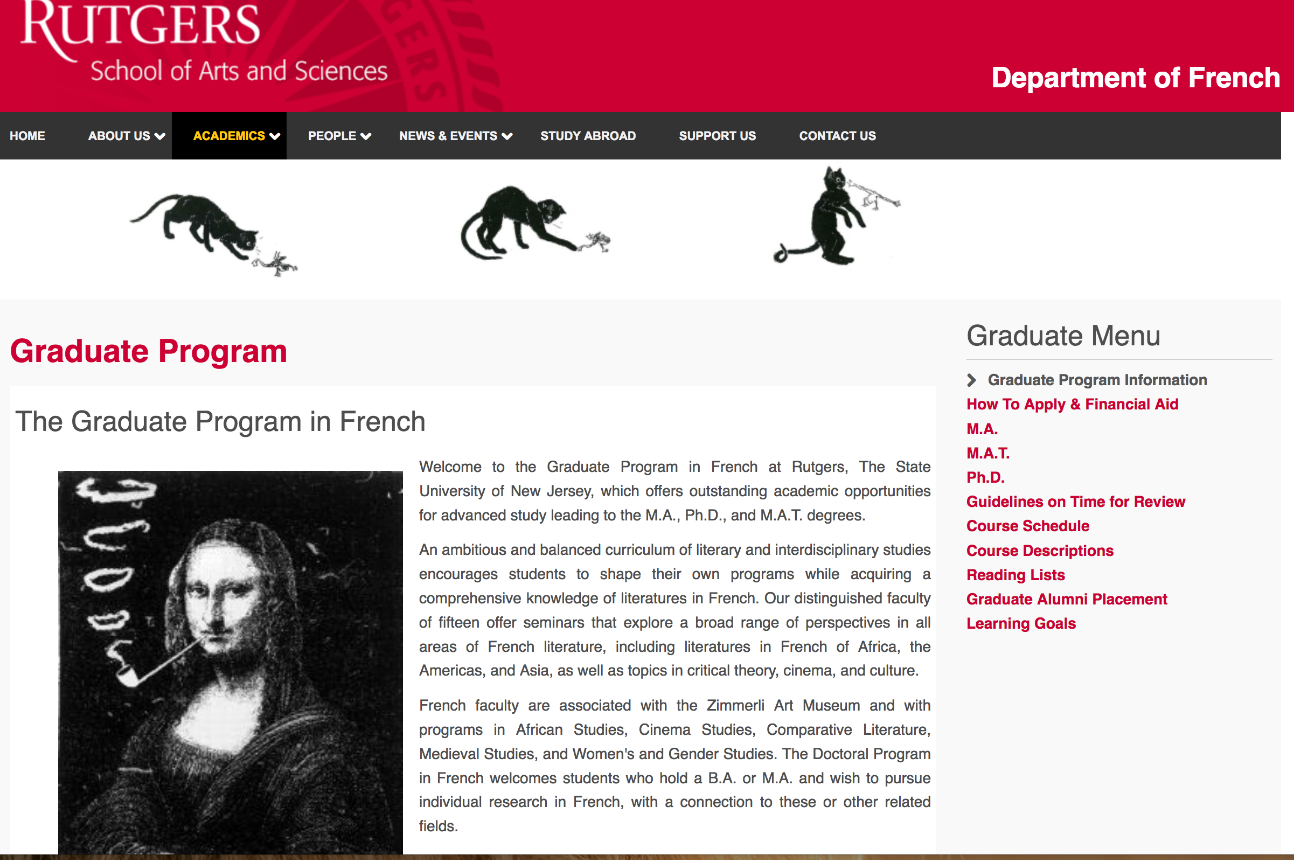 Bourses de Master et de Doctorat à l'Université de Rutgers (département de Français)