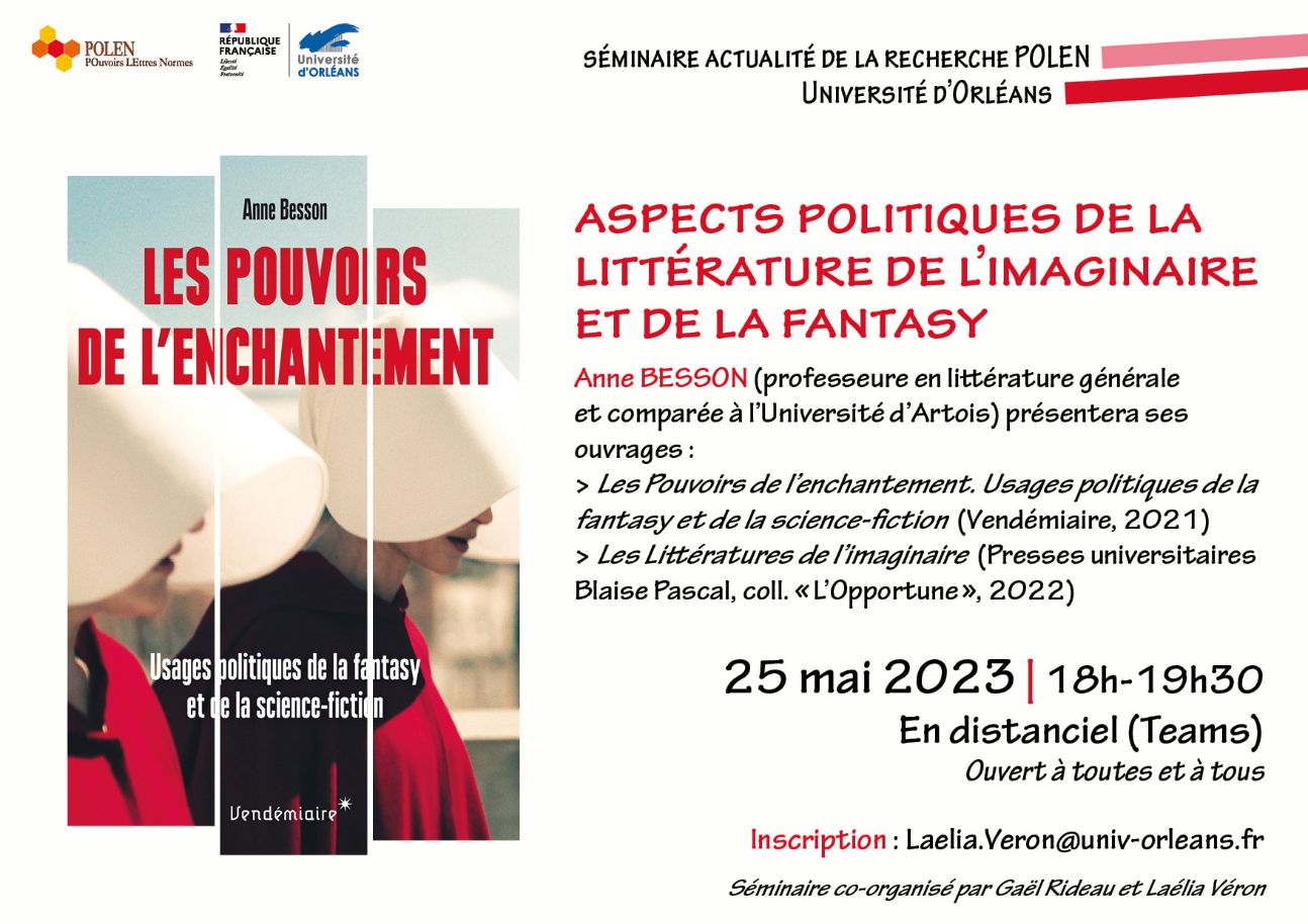 Aspects politiques de la littérature de l'imaginaire et de la fantasy. Rencontre avec Anne Besson (Séminaire d'actualité de la recherche, Orléans, en ligne)