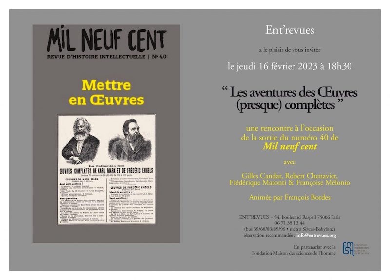 Les aventures des Œuvres (presque) complètes. Soirée la revue Mil neuf cent (MSH Paris)