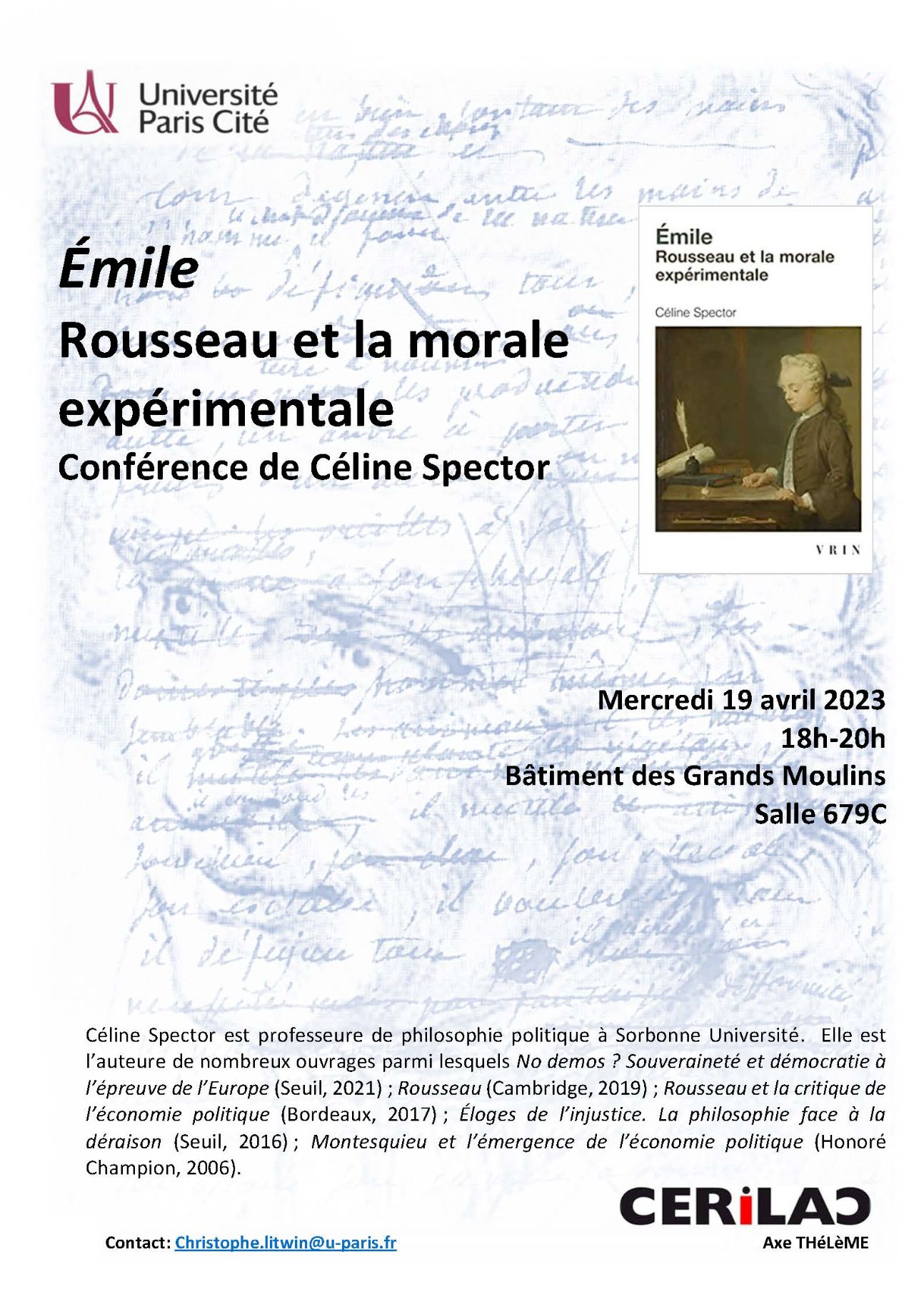 Émile: Rousseau et la morale expérimentale. Présentation de Céline Spector (Univ. Paris Cité)