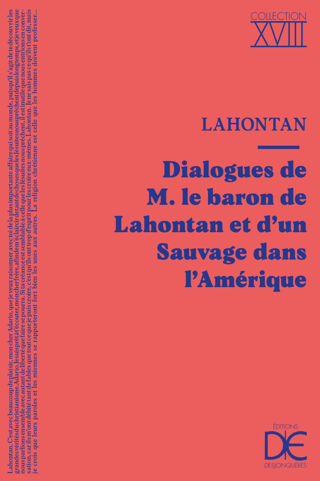 Louis-Armand de Lahontan, Dialogues de M. le baron de Lahontan et d’un sauvage dans l’Amérique (éd. H. Coulet, révisée par É. Leborgne, postface de S. Pujol)