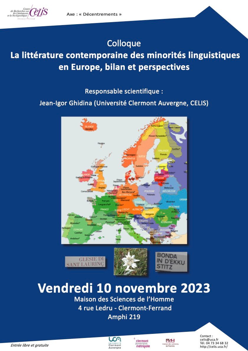 La littérature contemporaine des minorités linguistiques en Europe, bilan et perspectives (Clermont-Ferrand)