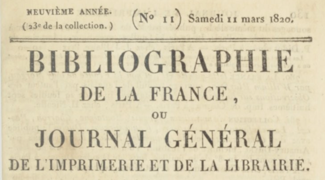 La Bibliographie de la France, mémoire du paysage littéraire français ? 1811-1914 (Paris Sorbonne & BnF)