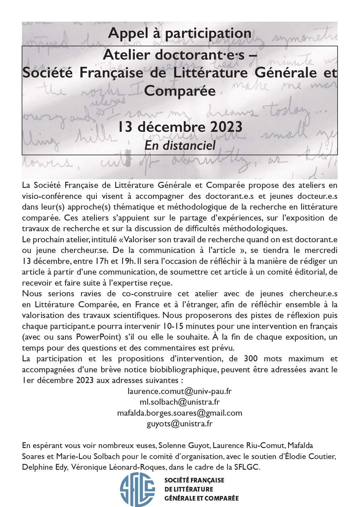 Atelier doctorant·e·s – Société Française de Littérature Générale et Comparée