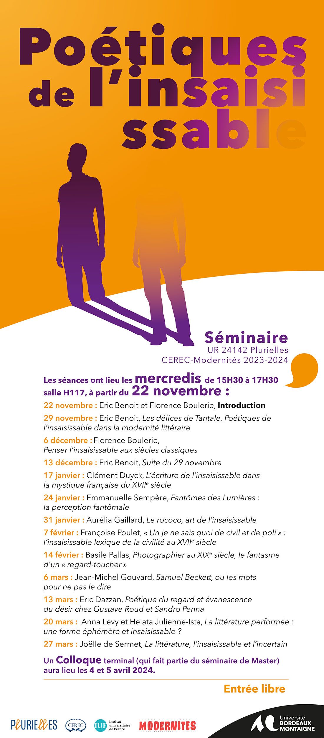 “Poétiques de l'insaisissable”. Séminaire CEREC-Modernités 2023-2024 (Bordeaux)