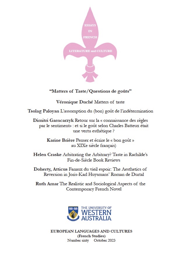 Essays in French Literature and Culture, Issue 60, 2023 :