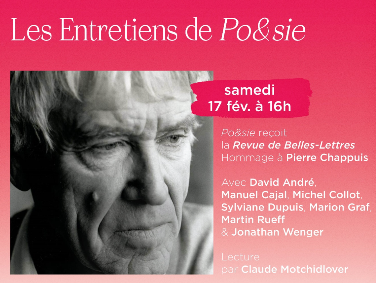 Hommage à Pierre Chappuis. Les Entretiens de Po&sie avec La Revue des Belles-Lettres
