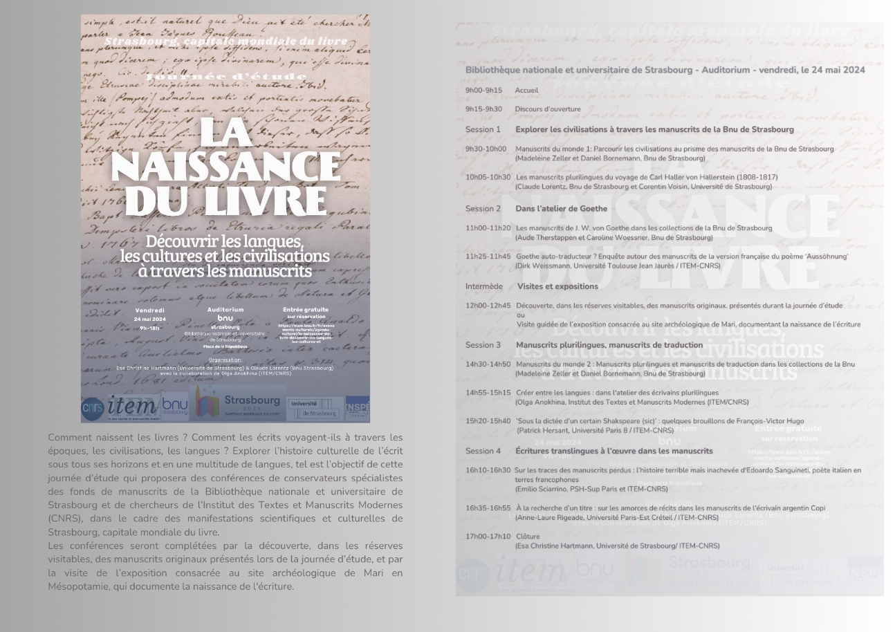 La naissance du livre. Découvrir les langues, les cultures et les civilisations à travers les manuscrits (Strasbourg)