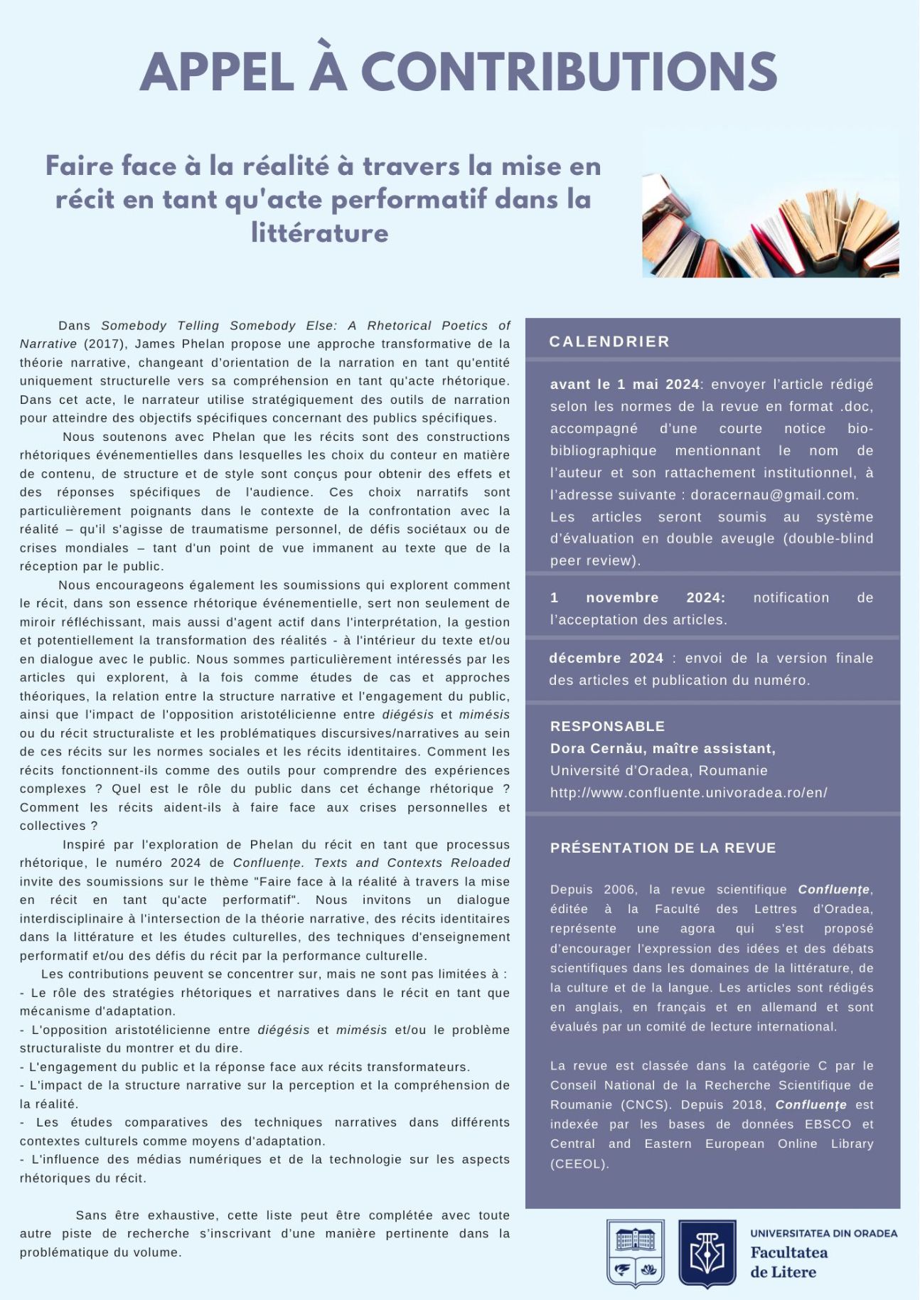 Faire face à la réalité à travers la mise en récit en tant qu'acte performatif dans la littérature (Oradea, Roumanie)