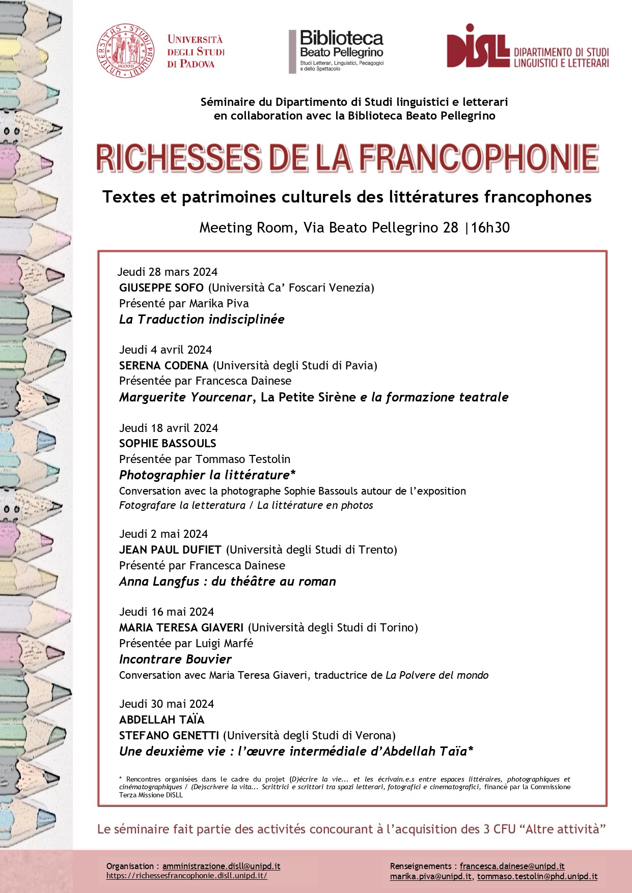 Richesses de la Francophonie: textes et patrimoines culturels des littératures francophones (Padoue)