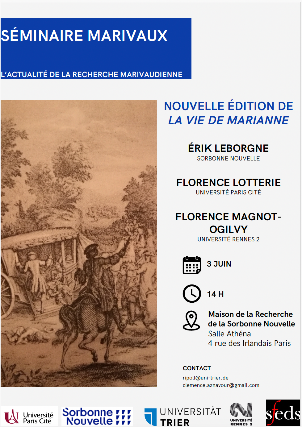 Séminaire Marivaux (Sorbonne nouvelle) : une nouvelle édition de La Vie de Marianne avec Erik Leborgne (Sorbonne Nouvelle) et Florence Lotterie (Université Paris Cité)