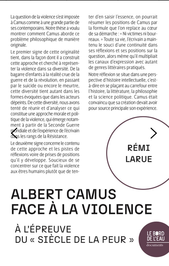Rémi Larue, Albert Camus face à la violence. À l’épreuve du