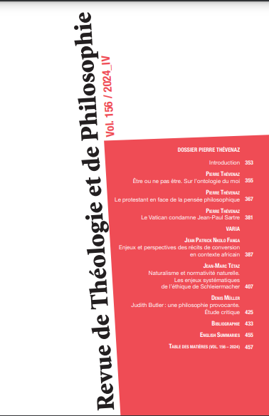 Revue de Théologie et de Philosophie, t. 156-4 (2024-IV)