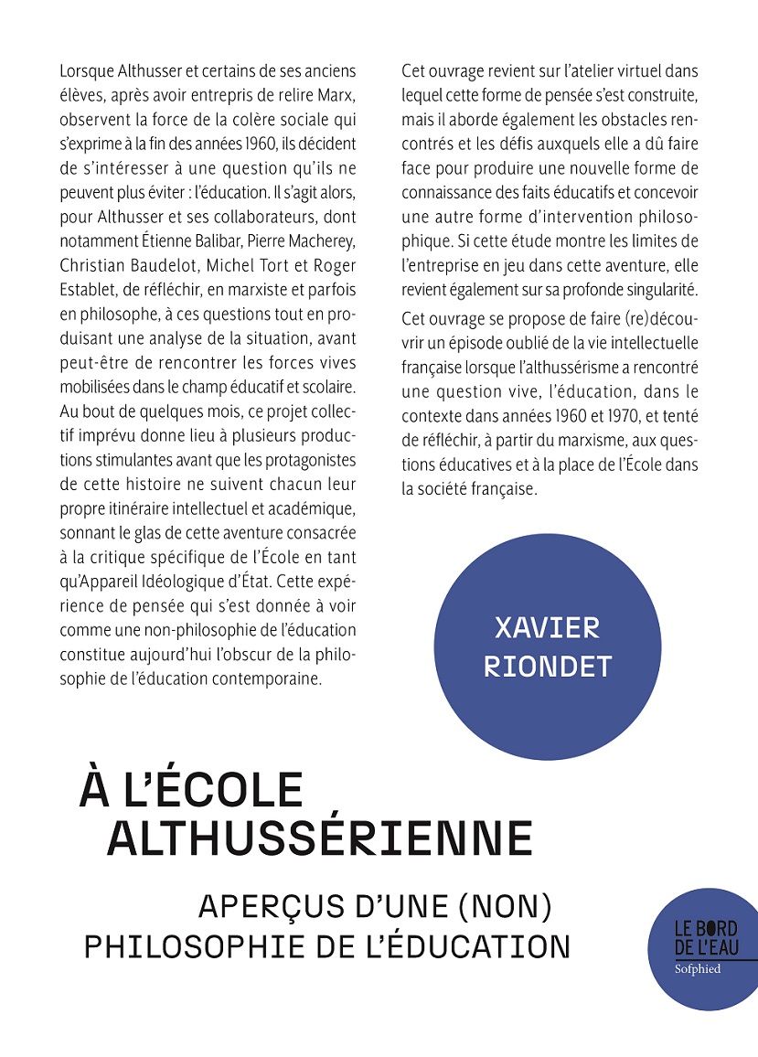 Xavier Riondet, À l'école althussérienne. Aperçus d'une (non) philosophie de l'éducation
