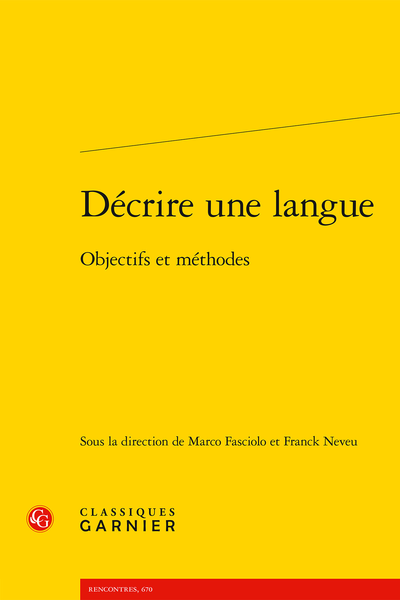 M. Fasciolo & F. Neveu (dir.), Décrire une langue. Objectifs et méthodes