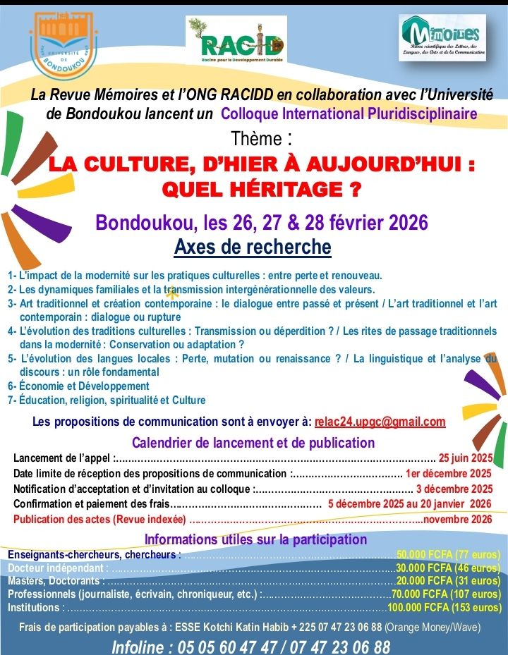 La culture, d’hier à aujourd’hui : quel héritage ? (Bondoukou, Côte d’Ivoire &rRevue Mémoires)