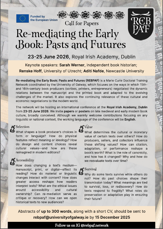 Re-mediating the Early Book : Pasts and Futures (Dublin)