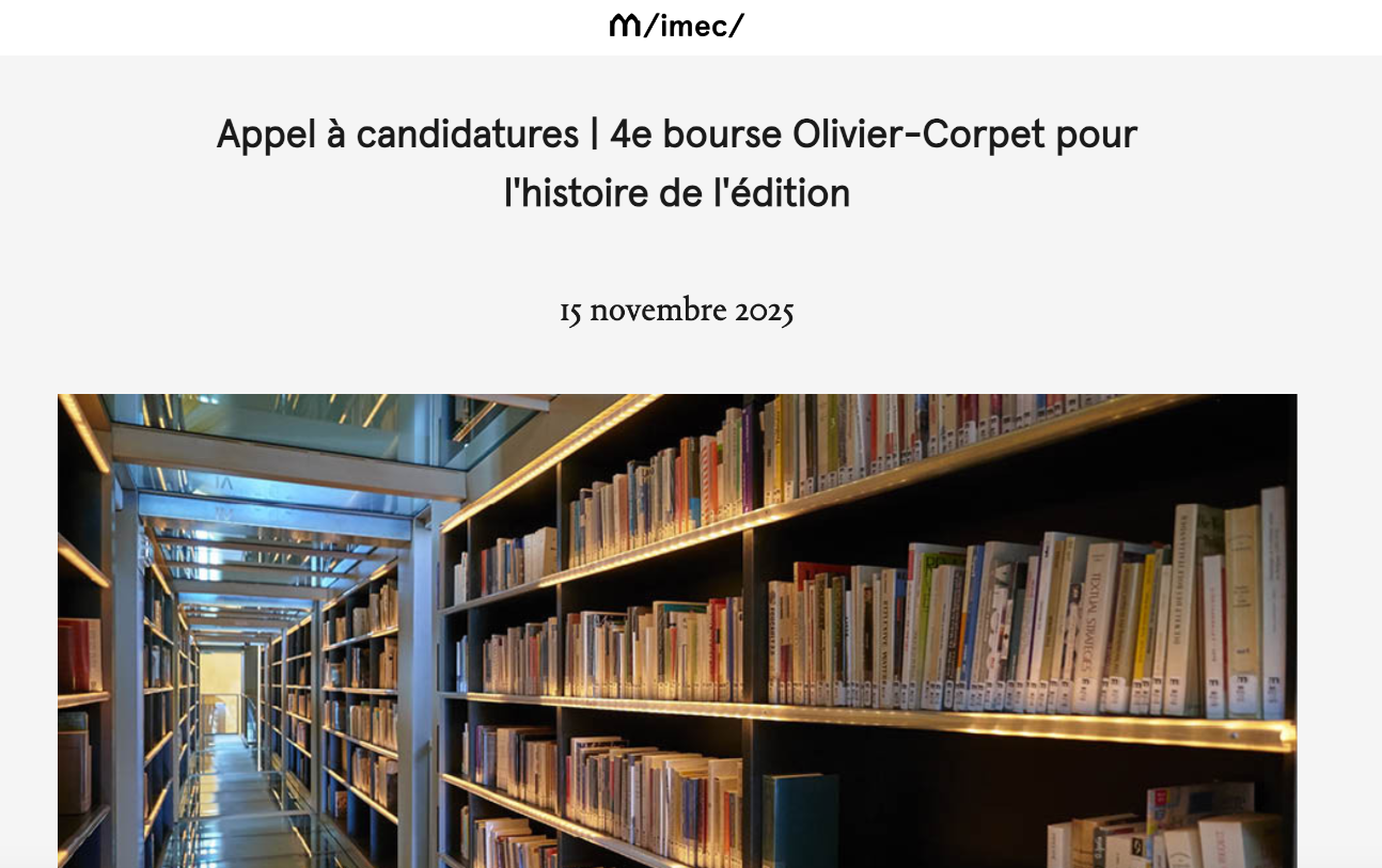 Bourse Olivier-Corpet pour l'histoire de l'édition (2026)