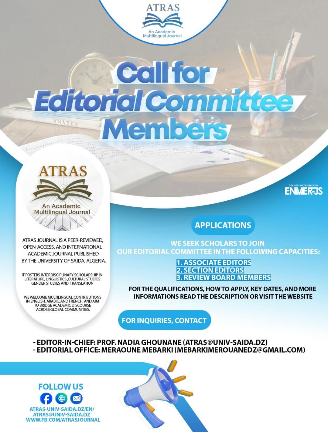 Call for editorial board, ATRAS Journal