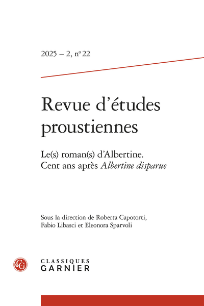 Revue d'études proustiennes 2025– 2, n° 22.
