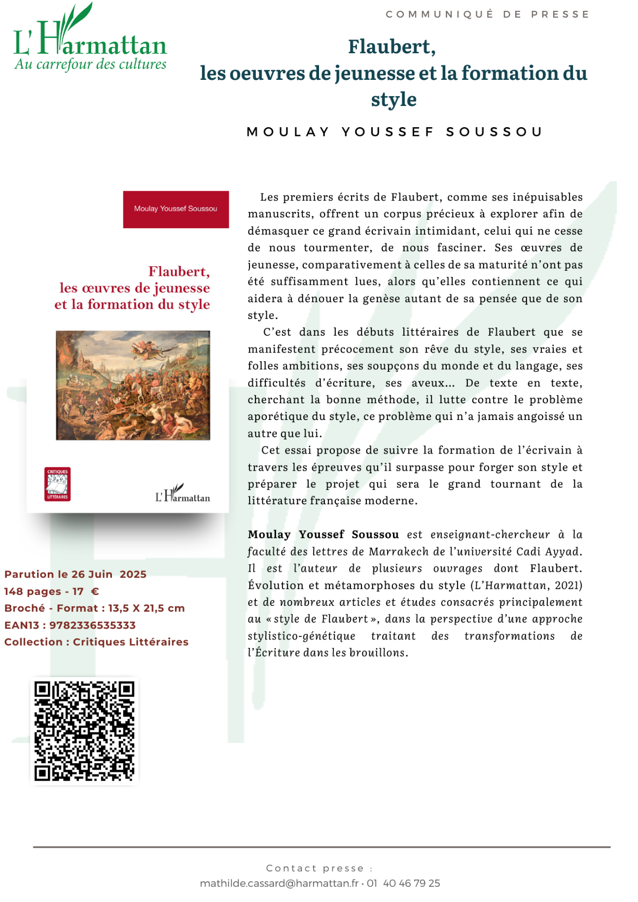 Soussou Moulay Youssef, Flaubert, les oeuvres de jeunesse et la formation du style