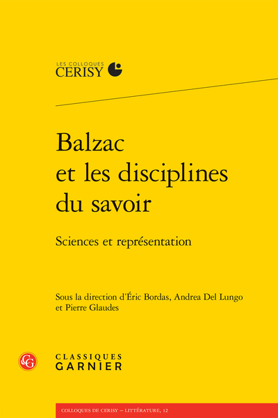 Éric Bordas, Andrea Del Lungo et Pierre Glaudes (dir.), Balzac et les disciplines du savoir. Sciences et représentation