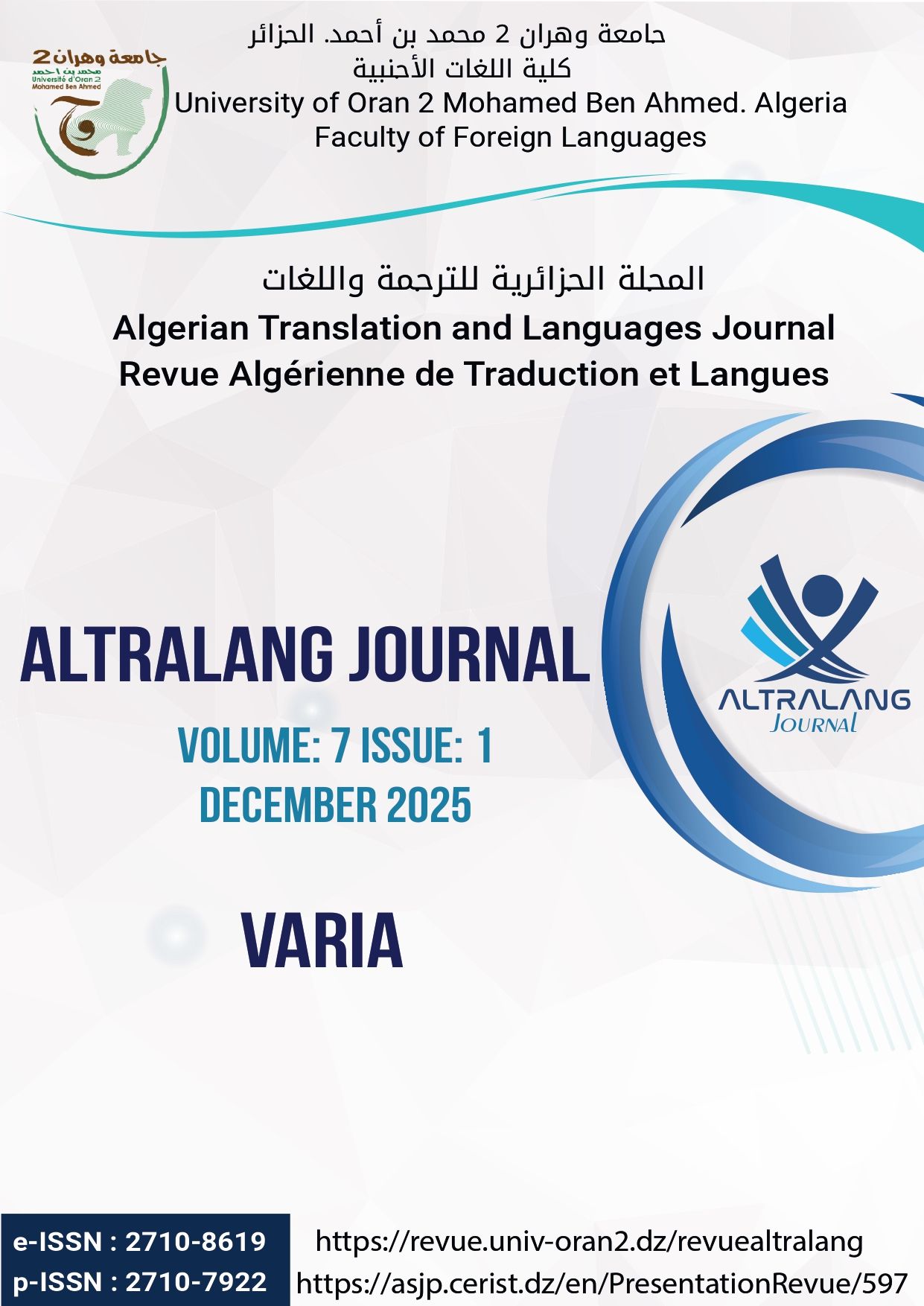ALTRALANG Journal, Varia (Vol. 7 Nᵒ 2 – décembre 2025)