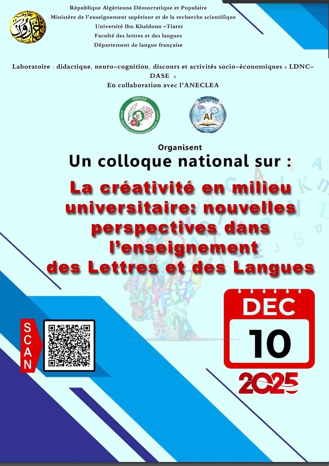 La créativité en milieu universitaire. Nouvelles perspectives dans l’enseignement des lettres et des langues (Tiaret, Algérie)
