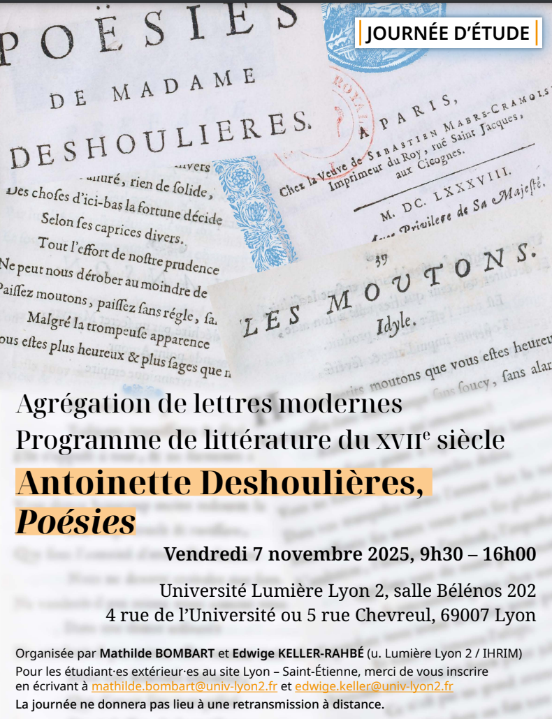 Journée d'Agrégation : Antoinette Deshoulières, Poésies (Lyon)