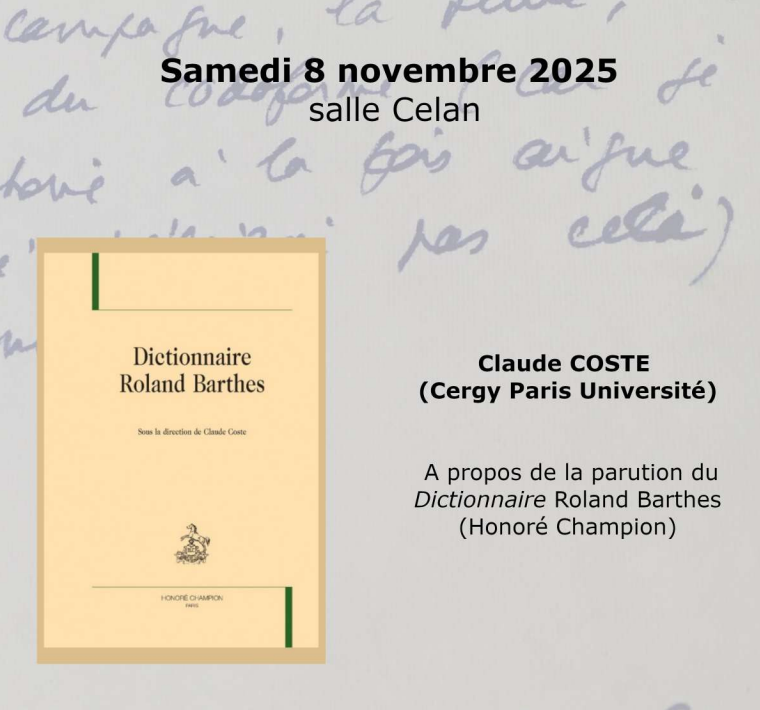 Séminaire Barthes à l'École normale supérieure. Avec Claude Coste (Paris)
