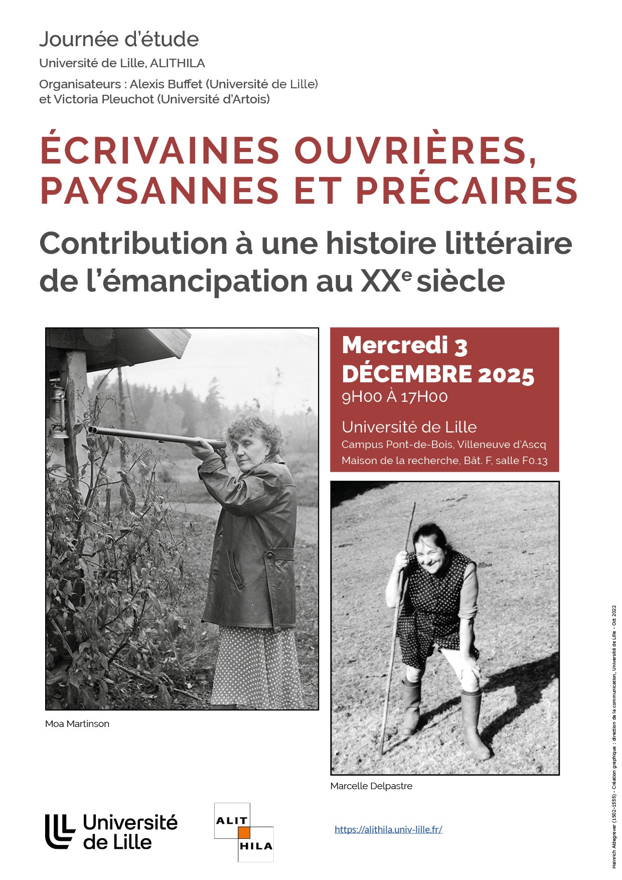 Écrivaines ouvrières, paysannes et précaires. Contribution à une histoire littéraire de l’émancipation au XXe s. (Lille)