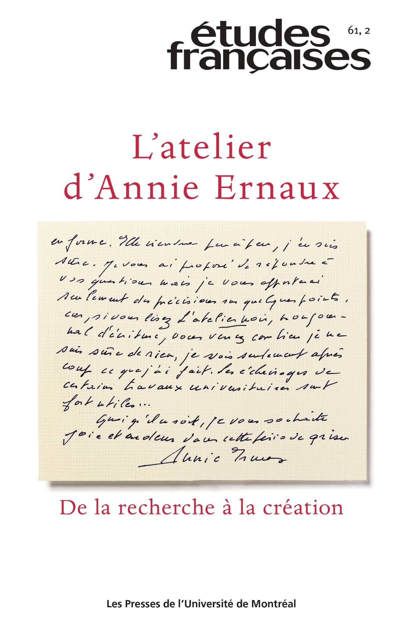 Études françaises, vol. 61, n° 2 : 