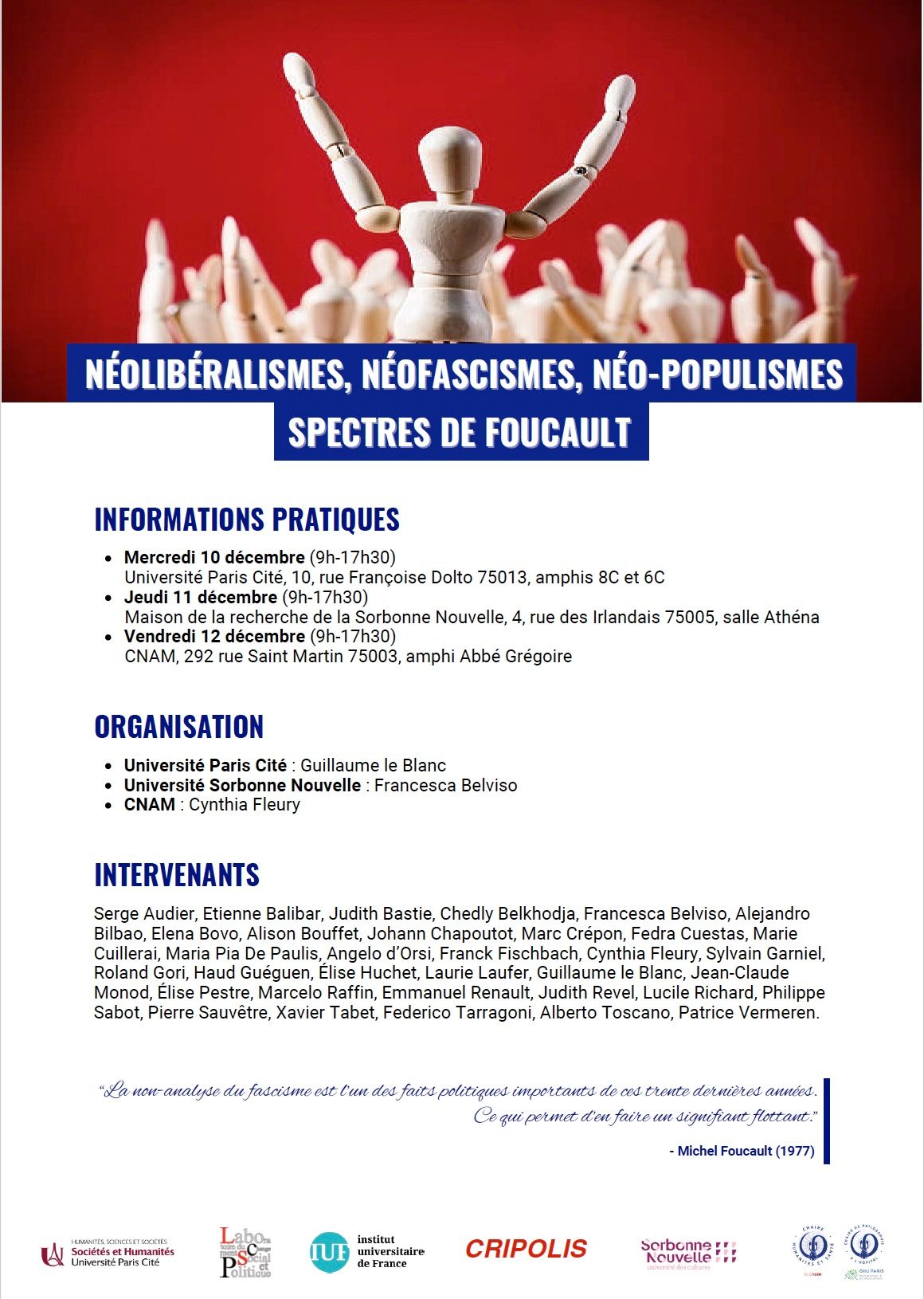 Colloque international Néolibéralismes, néofascismes, néo-populismes. Spectres de Foucault (Paris)