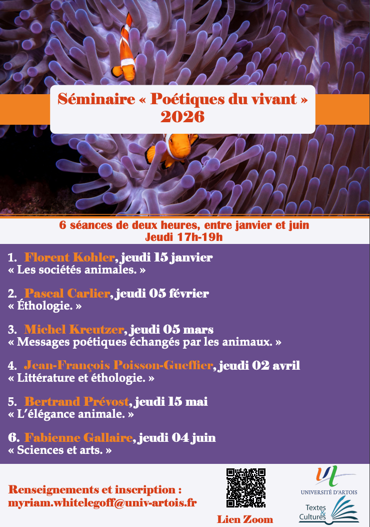 Poétiques du vivant (Séminaire doctoral, Amiens en ligne)